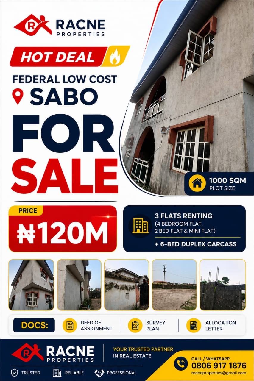 Federal Low Cost, Sabo — Hot Deal — 3 Flats + 6-Bed Duplex Carcass • 1000sqm in Sabo, Ikorodu, Lagos